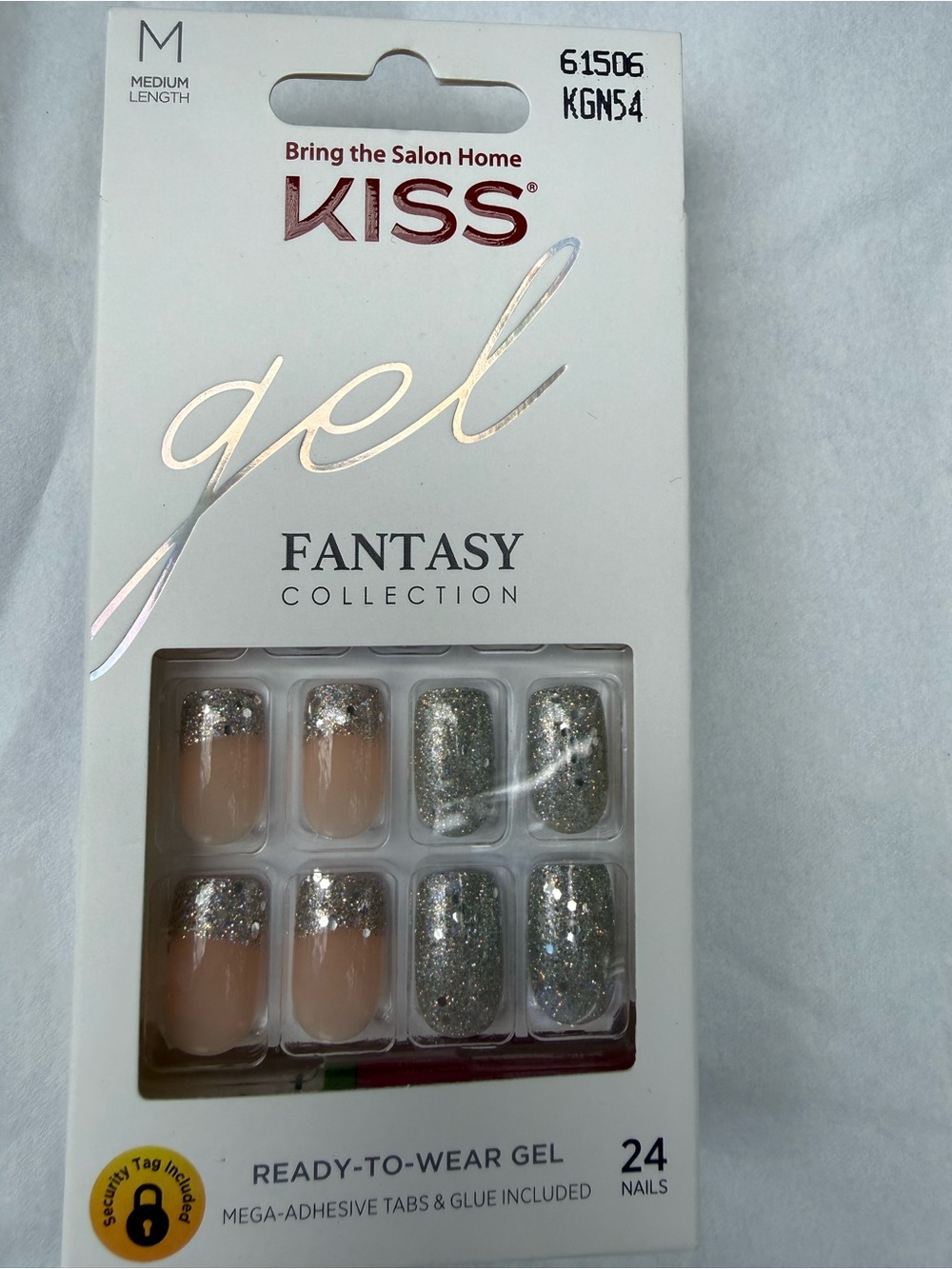 Kiss Gel Fantasy Press-On Nails - Nude and Silver Glitter